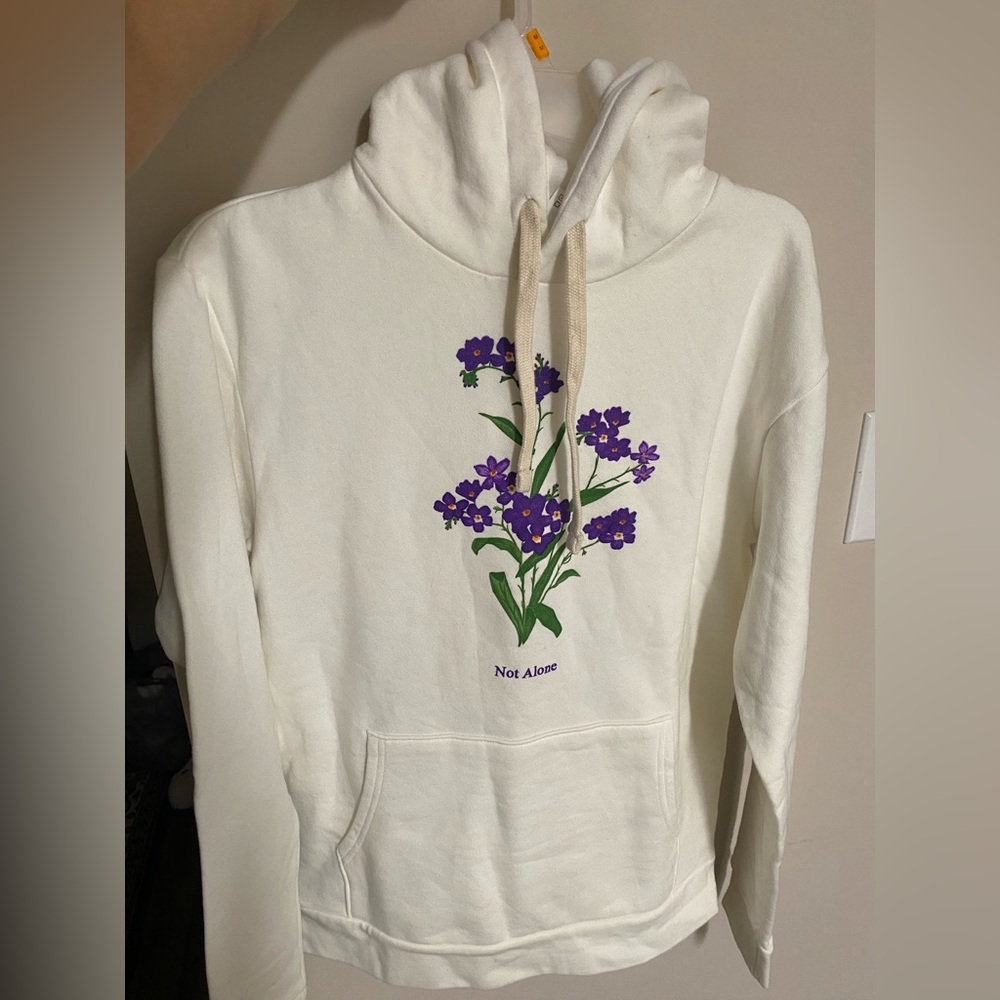 Cream Hoodie with Purple Floral Design brand new